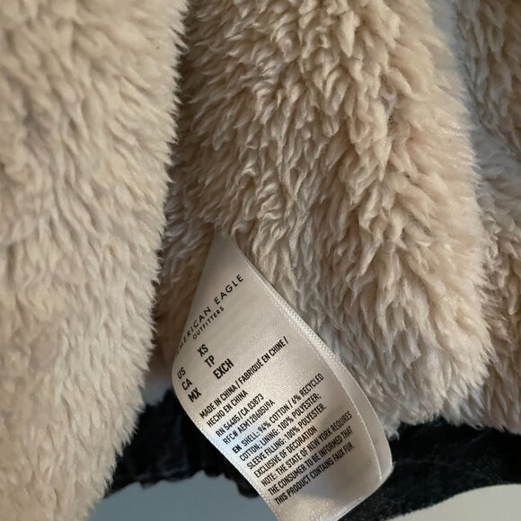 American Eagle XS, Black, Faux Fur lined Jacket with Faux Fur Hoodie - Picture 7 of 12